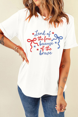 White Land of the free because of the brave Embroidered T Shirt