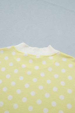 Yellow Polka Dot Print Color Block Trim Mock Neck Short Set