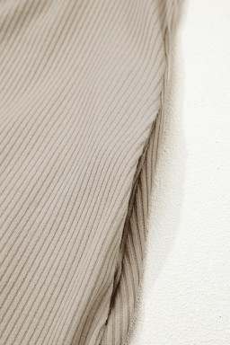 Beige Short Sleeve Ribbed Knit Denim Patchwork Polo Collar Dress