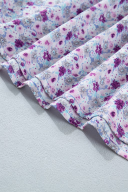 Purple Plus Size Floral Print Square Neck Smocked Maxi Dress