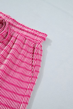 Rose Stripe Raised Rib Loose Tee Drawstring Elastic Waist 2pcs Short Set