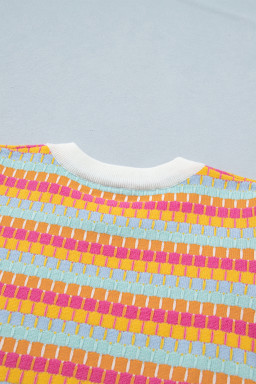Orange Abstract Striped Knit Short Sleeve Sweater
