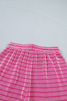 Rose Stripe Raised Rib Loose Tee Drawstring Elastic Waist 2pcs Short Set