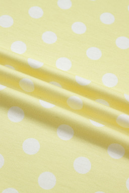Yellow Polka Dot Print Color Block Trim Mock Neck Short Set