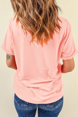 Pink Patriotic Bow Printed Womens Casual Tee