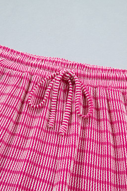 Rose Stripe Raised Rib Loose Tee Drawstring Elastic Waist 2pcs Short Set