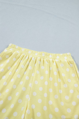 Yellow Polka Dot Print Color Block Trim Mock Neck Short Set