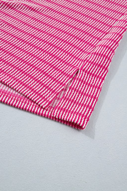 Rose Stripe Raised Rib Loose Tee Drawstring Elastic Waist 2pcs Short Set