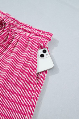 Rose Stripe Raised Rib Loose Tee Drawstring Elastic Waist 2pcs Short Set