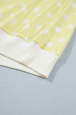 Yellow Polka Dot Print Color Block Trim Mock Neck Short Set