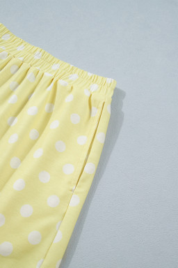 Yellow Polka Dot Print Color Block Trim Mock Neck Short Set