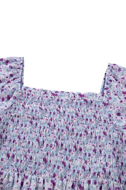 Purple Plus Size Floral Print Square Neck Smocked Maxi Dress