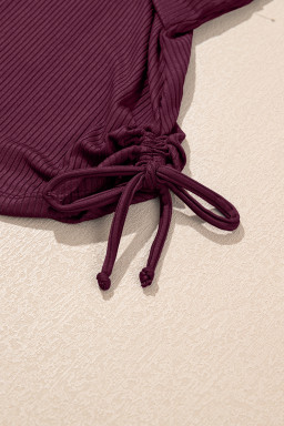 Burgundy Ribbed Knit Crossed Detail Tank Skort 2pcs Swimsuit