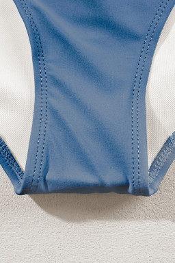 Dusk Blue Colorful Stitch Border Detail 2pcs High Waist Bikini Swimsuit