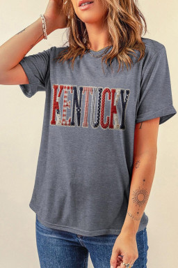 Gray KENTUCKY Mix Pattern Printed Patriotic Tee