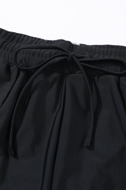 Black Solid Color 2-in-1 Drawstring Elastic Waist Swim Shorts