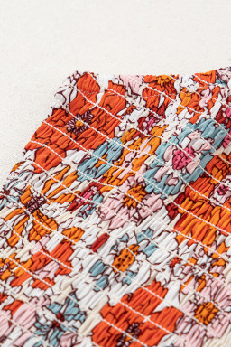 Orange Floral Print Sleeveless Smocked Shift Jumpsuit
