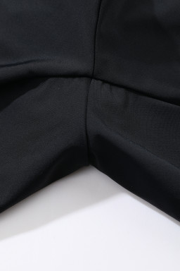 Black Solid Color 2-in-1 Drawstring Elastic Waist Swim Shorts