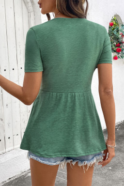 Green Bay Twist Knot V Neck Short Sleeve Blouse