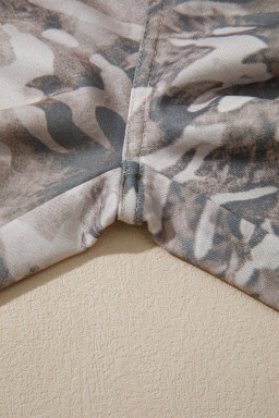Khaki Camouflage Print Striped Side Panel Patchwork Drawstring Pants