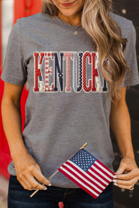 Gray KENTUCKY Mix Pattern Printed Patriotic Tee