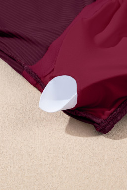 Burgundy Ribbed Knit Crossed Detail Tank Skort 2pcs Swimsuit