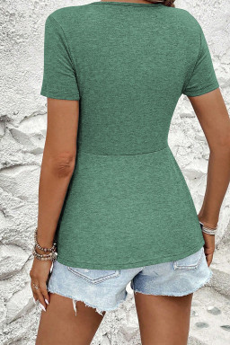 Green Bay Twist Knot V Neck Short Sleeve Blouse