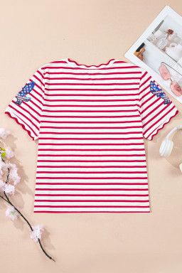 Red Stripe Patriotic Eagle Sequin Striped T-Shirt