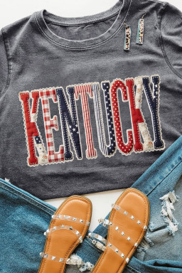 Gray KENTUCKY Mix Pattern Printed Patriotic Tee