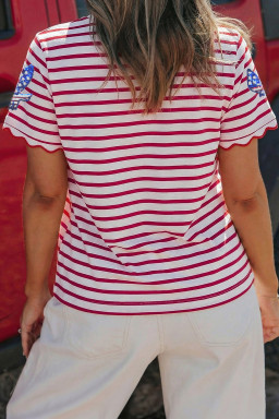Red Stripe Patriotic Eagle Sequin Striped T-Shirt
