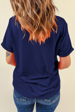 Blue Patriotic Denim Heart Graphic T-Shirt