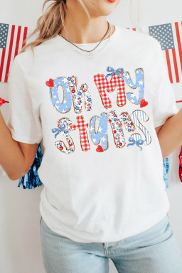 White Patriotic Oh My Stars Slogan Graphic T-Shirt