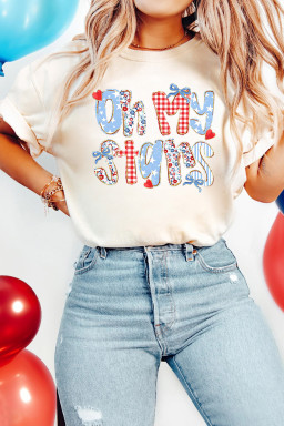 White Patriotic Oh My Stars Slogan Graphic T-Shirt
