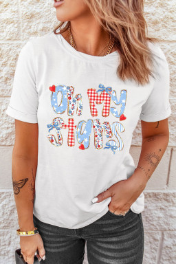 White Patriotic Oh My Stars Slogan Graphic T-Shirt