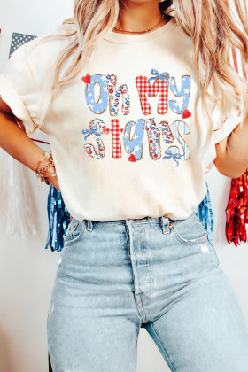 White Patriotic Oh My Stars Slogan Graphic T-Shirt