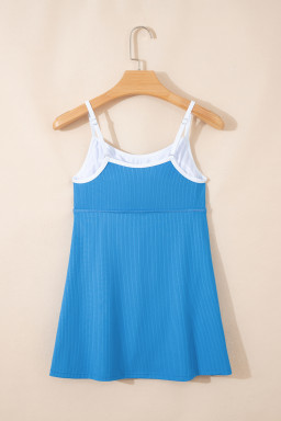 Dusk Blue Color Block Edge Ribbed Pocketed Lined Swim Dress