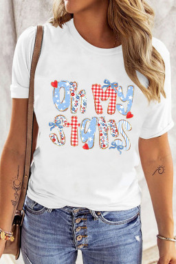 White Patriotic Oh My Stars Slogan Graphic T-Shirt