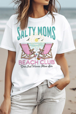 White Salty Moms Beach Club Short Sleeve Graphic Tee