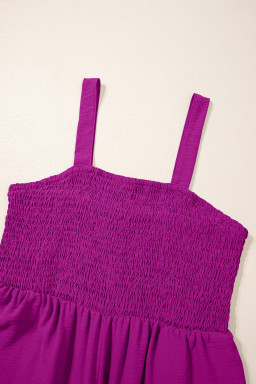 Purple Orchid Smocked Square Neck Sleeveless Jumpsuit with Pockets