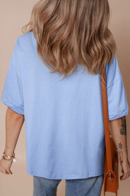 Myosotis Patriotic Sequin Flower Half Sleeve Loose Tee