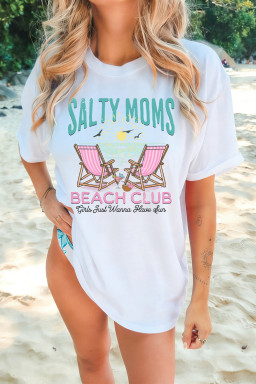 White Salty Moms Beach Club Short Sleeve Graphic Tee