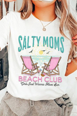 White Salty Moms Beach Club Short Sleeve Graphic Tee