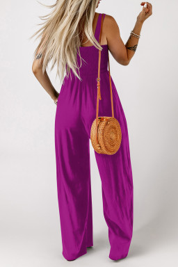 Purple Orchid Smocked Square Neck Sleeveless Jumpsuit with Pockets