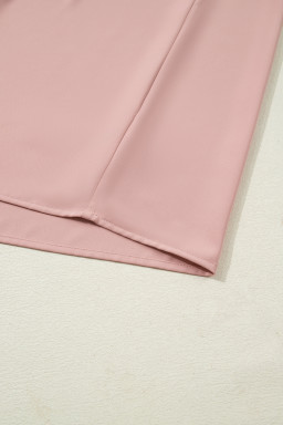 Light Pink Contrast Shirred Elastic Waist Short Sleeve Midi Dress