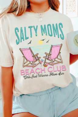 White Salty Moms Beach Club Short Sleeve Graphic Tee