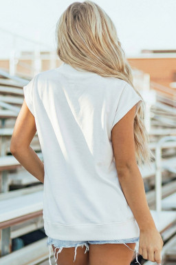 White USA Flag Printed Mock Neck Short Sleeve Top