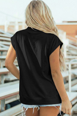 Black Sequin Bow Soccer Ball High Neck Short Sleeve Top