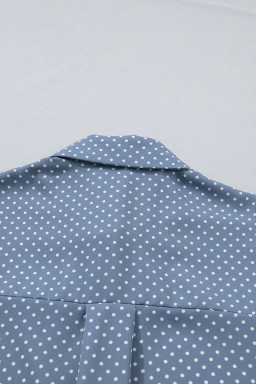 Sky Blue Dotted Print Cuffed Short Sleeve Shirt