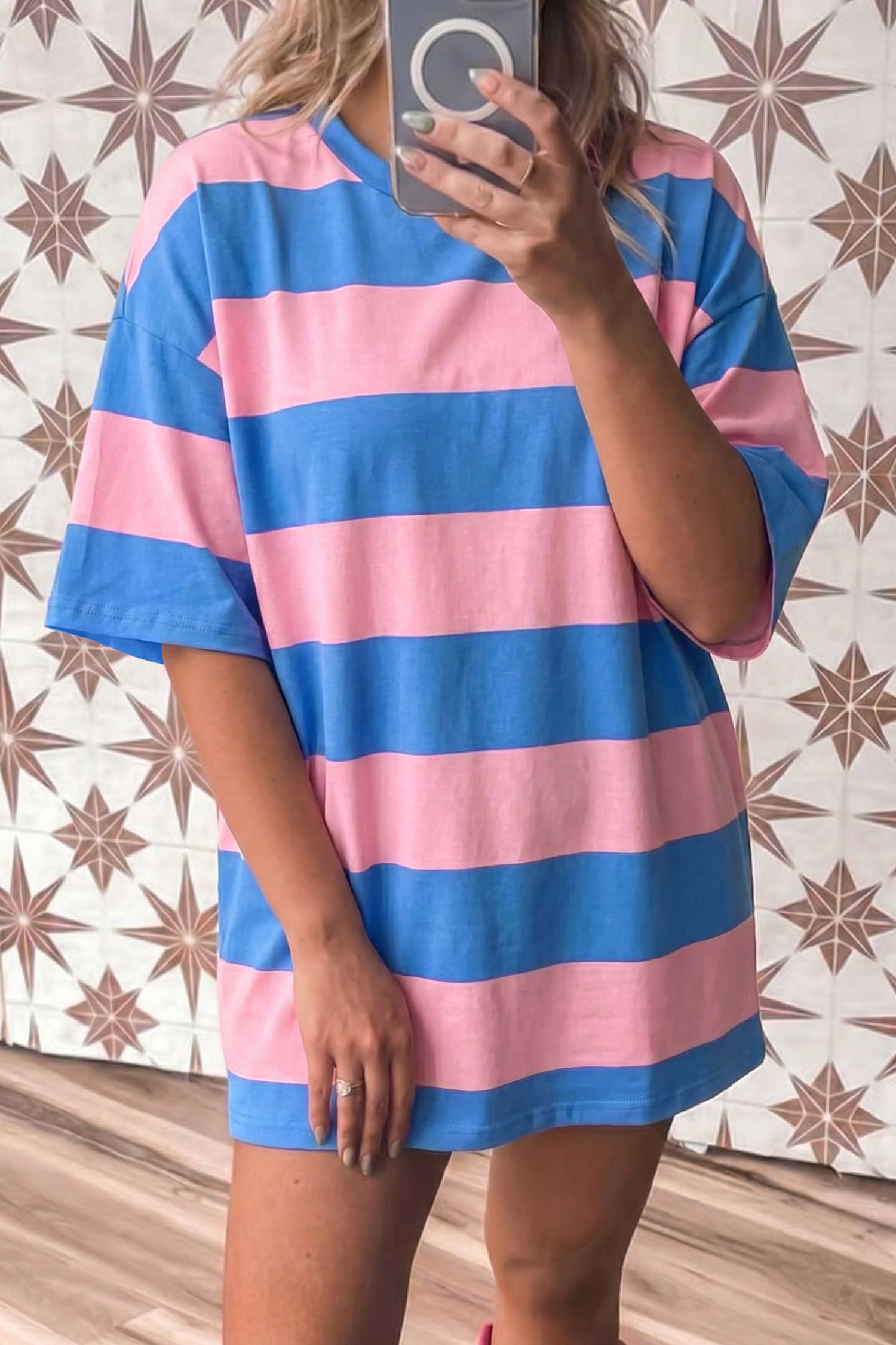 Bright Pink Striped Color Block Oversize Tunic Tee