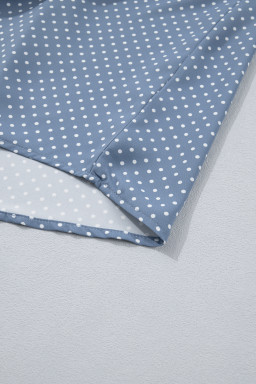 Sky Blue Dotted Print Cuffed Short Sleeve Shirt